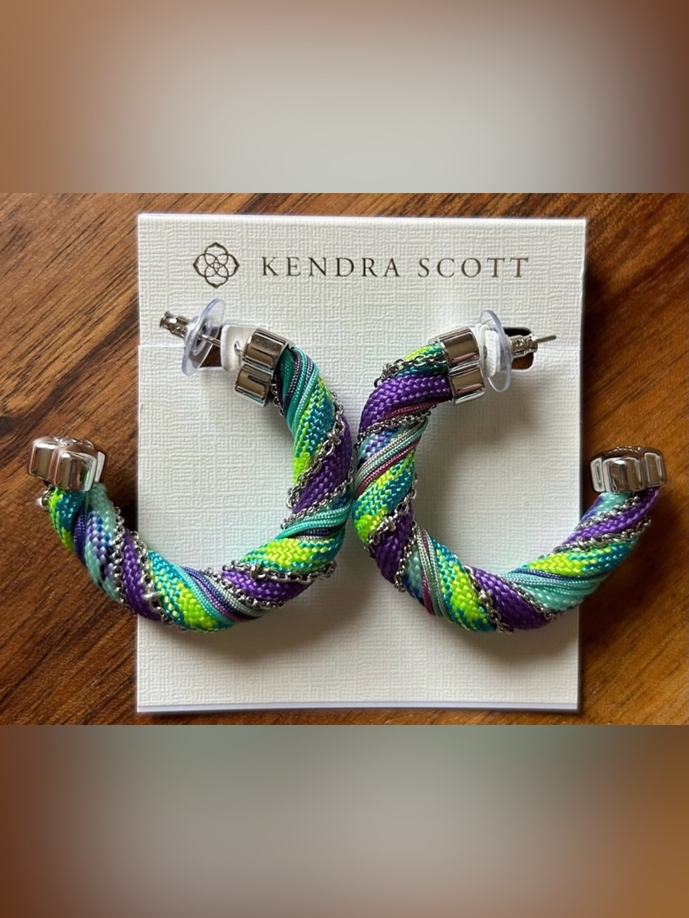 New Kendra Scott Masie Cord half Hoop Earrings Purple Green Designer New